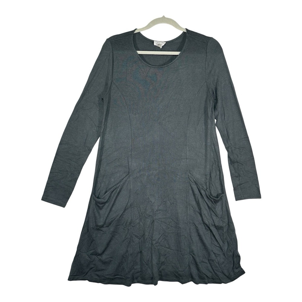 LOFT Outlet Lounge Dress M Charcoal Gray Soft Knit Long Sleeve With Pockets
